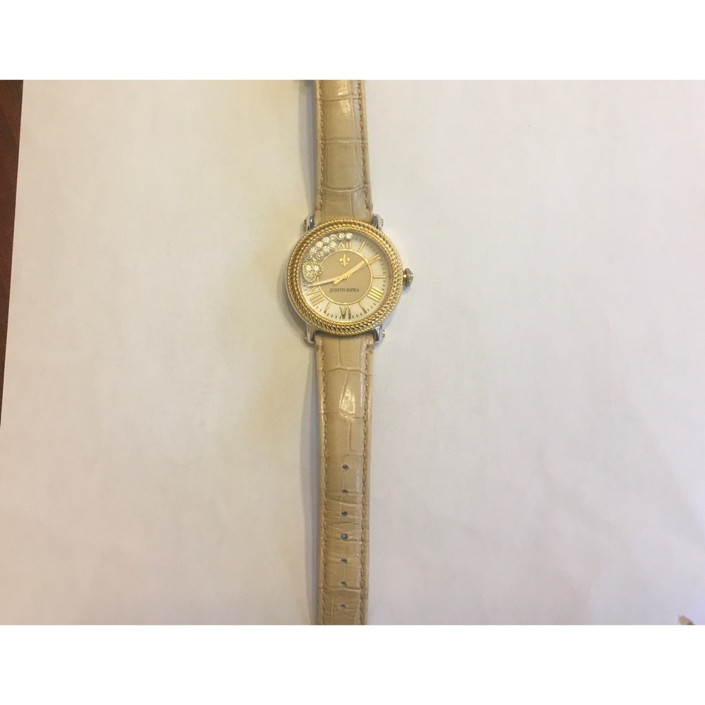 Judith Ripka floating crystal watch with leather band